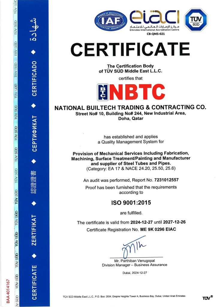 ISO Certification - TUV For NBTC - Leader In Steel Fabrication